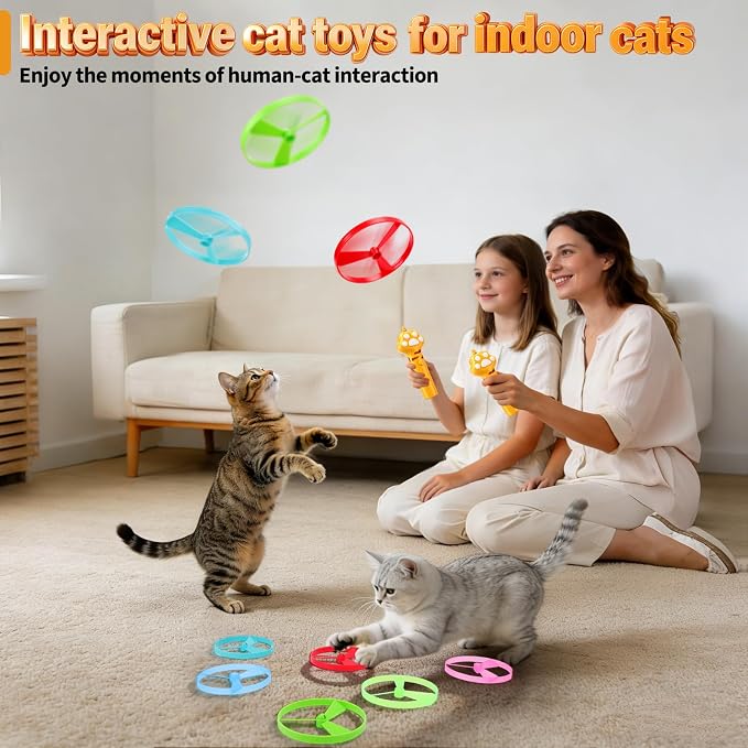 BABORUI Cat Toy Disc, 16Pcs Interactive Cat Fetch Toy Flying Discs, Flying Enrichment Toys for Indoor Bored Kittens & Adult Cats (16Pcs) - Image 6