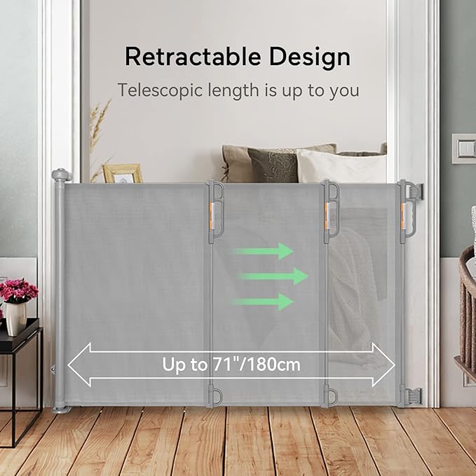 Momcozy Retractable Baby Gate, Mesh Baby Gate or Mesh Dog Gate, 33" Tall,Extends up to 71" Wide, Child Safety Gate for Doorways, Stairs, Hallways, Indoor/Outdoor