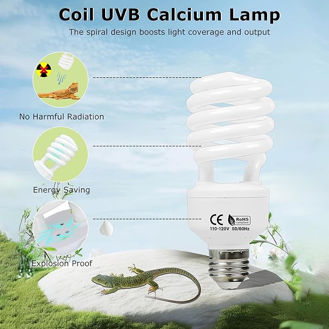 HARTOMPET 5.0 UVB Reptile Light 13W, Compact Tropical Coil UVB Bulb, UVA Fluorescent Lamp for Chameleons, Lizards, Turtles, Small Terrariums