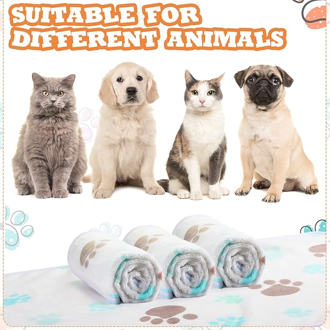 Tatuo 4 Pcs Dog Blanket for Pet Cat Blankets Indoor Puppy Teething Stuff Toys Paw Print Fleece Blanket Warm Sleep Mat for Guinea Pig Cage(Milky White,Small(24 x 16 Inch),Square)