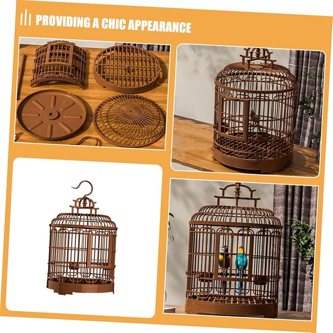 Large Retro Plastic Bird Cage Villa for Home and Outdoor Use Portable Travel Carrier for Parakeets Cockatiels and Lovebirds Spacious Design Easy Access and Detachable Base