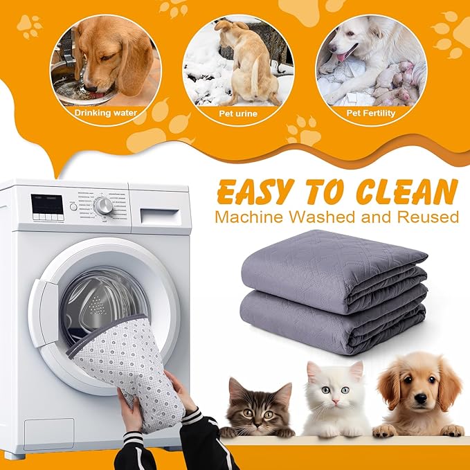 60x48 in Washable Pee Pads for Dogs, 2 Pack Reusable Puppy Pads, Waterproof Non-Slip Pet Pee Pads, 4 Layer Design Pet Training Pads for Dogs, Cats, Bunny(Grey