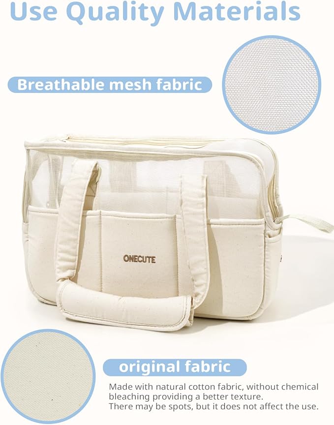 ONECUTE Dog Purse Carrier for Small Dogs Rabbit cat with Large Pockets, Cotton Bag, Dog Carrier Soft Sided, Collapsible Travel Puppy Carrier (Beige Breathable, 13.6" L x 6.5" W x 10.0" H)