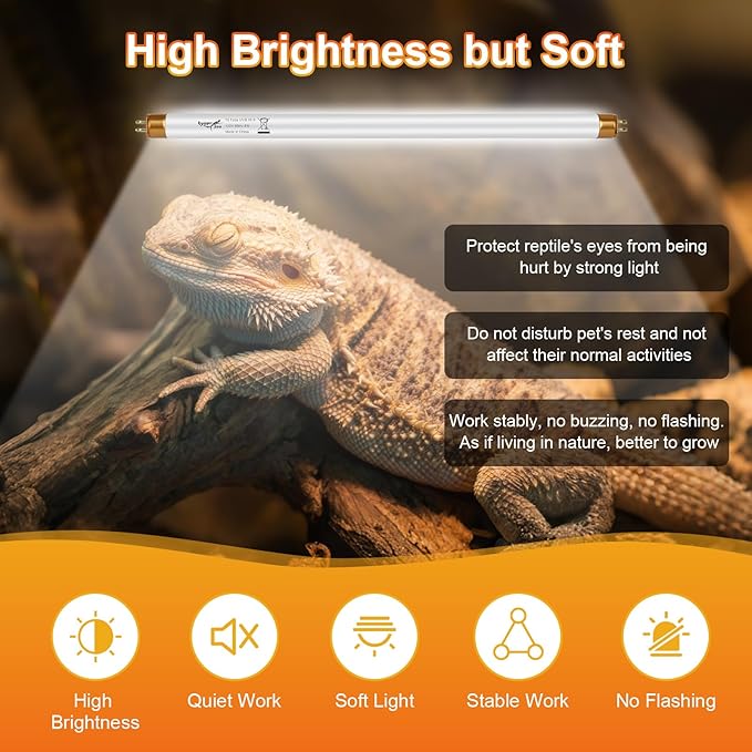 UVB Light for Reptiles Bearded Dragon, 2 Pack T5 UVB Reptile Light UVB Bulb 10.0 8W UVA UVB Reptile Light Bulb Terrarium Light Lamp Tube for Turtle Chameleon Leopard Gecko Snake Tank, 12 Inch