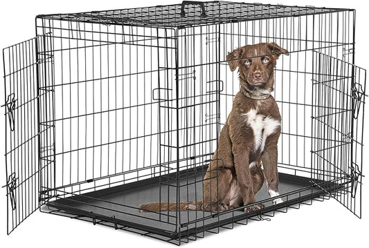 Dog Crate - Medium 36 Inch Double Door Portable Dog Cage, Metal Wire Pet Kennel with Secure Lock, Leak-Proof Pan Tray, Foldable Design for Dogs Pets Indoor Training and Outdoor Trave
