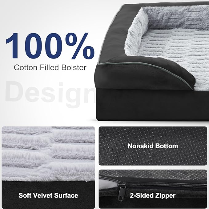 FURTIME Orthopedic Dog Bed for Medium Dogs - Washable Dog Sofa Beds Medium, Supportive Foam Pet Couch Bed with Removable Washable Cover, Waterproof Lining and Nonskid Bottom, Black