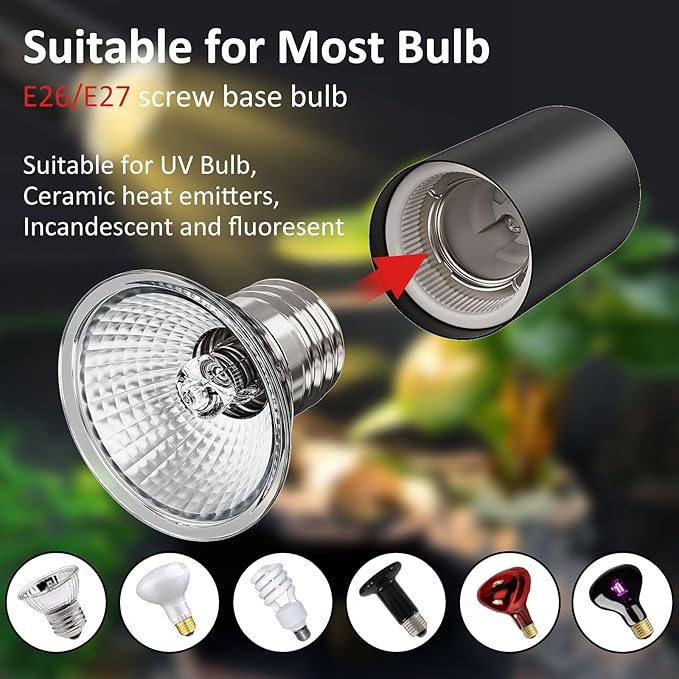 Reptile Heat Lamp with Clamp, 6 Pack Turtle Heat Lamp UVA UVB Bulbs 25/50/75w Dual Headed Timing & Dimming for Turtle Tank, Bearded Dragon, Lizard, Snake, Aquarium (E26,110V)