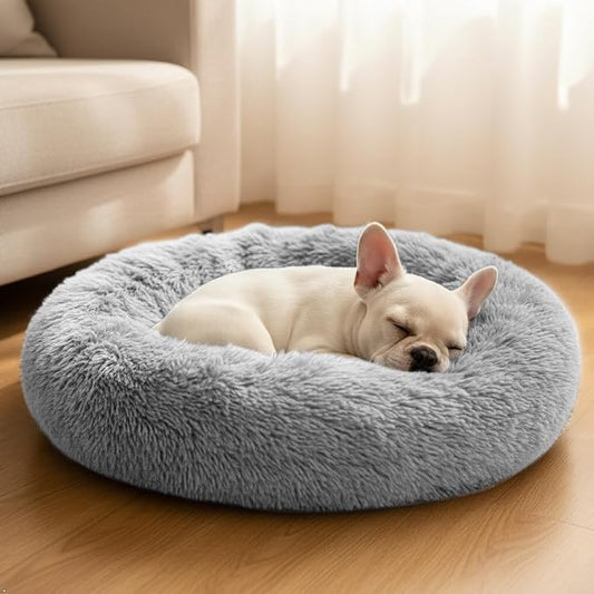 Comfort Donut Dog Bed for Small Dogs, Cat Bed & Pet Bed for Indoor Use, Medium Size with Soft Plush, Round Dog Beds for Large Dogs and Cats (Light Gray, 20''Lx20''Wx8''Th)