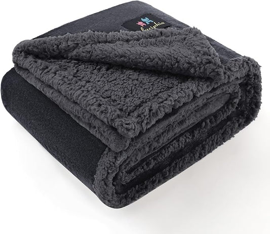 Luciphia Waterproof Bed Blanket Washable,Soft Sherpa Fleece Puppy Reversible Throw Blankets for Small Dog Cat,Furniture Cover Protector Couch Bed from Liquid Pee and Pet Fur, Grey, 40" x 28"