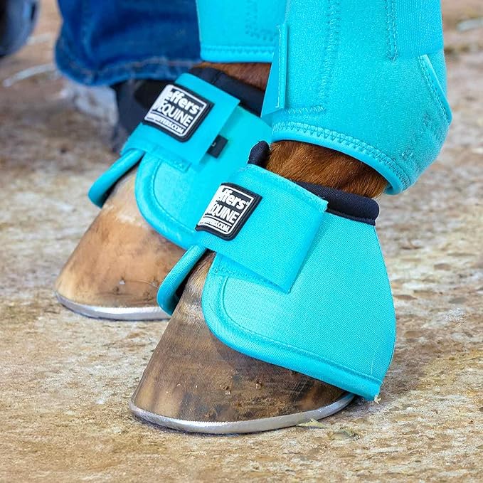 Jeffers Equine No Turn Bell Boots for Horses - Turquoise, Medium | Shock Absorbing Hoof Protection | Secure Double Hook & Loop Closure, Perfect for Travel, Turnout, Training, & Riding - 1 Pair