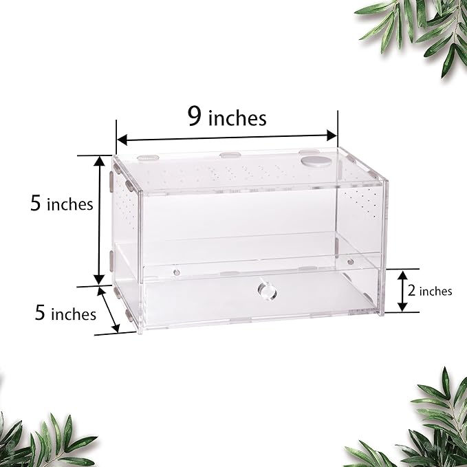 Acrylic Clear Reptile Habitat Enclosure Terrarium with Latch ，Perfect for Amphibians and Invertebrates Such as Spiders, Frogs, etc (Horizontal)