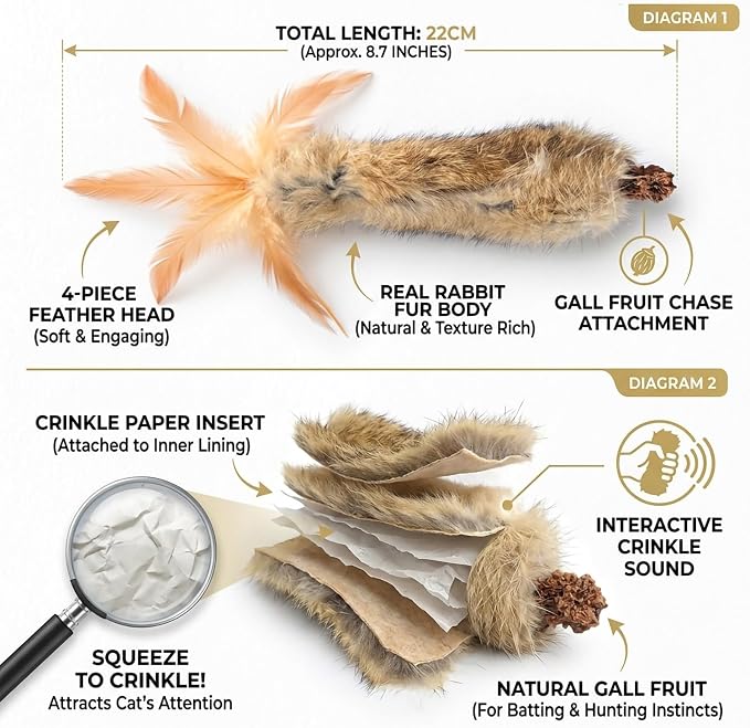 3 PCS Cat Rabbit Feather Fur Silvervine Crinkle Kicker Play Toy for Cats Indoor - Image 3