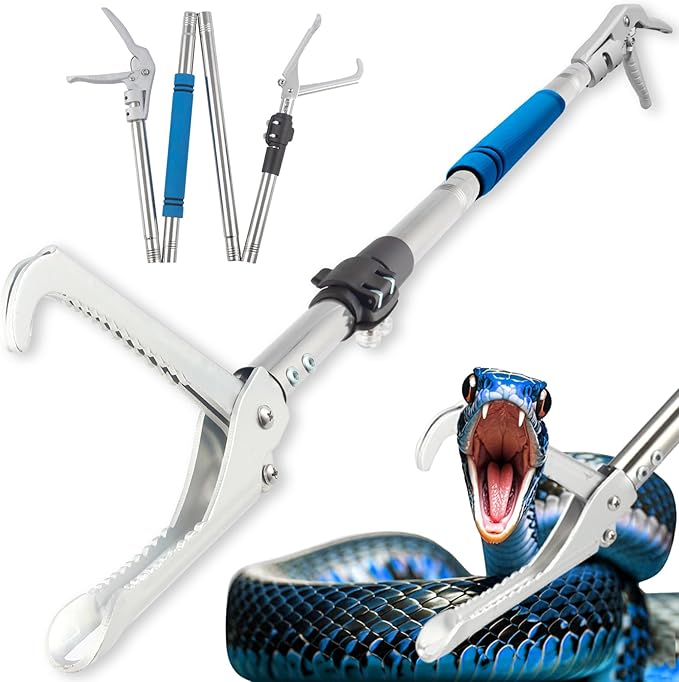 Snake Grabber Tool, 69" Snake Tongs Grabber for Rattlesnake Heavy Duty Professional Folding Snake Feeding Tongs Wide Jaw Snake Handling Tool Long Hndle Stainless Steel Tube Sponge Handle