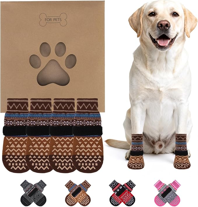 KOOLTAIL Dog Socks to Prevent Licking Paws for Hardwood Floors Anti Slip,Warm Winter Pet Boots&Paw Protector with Grippers,Double Sides Puppy Shoes Booties for Small Medium Large Senior Dogs L