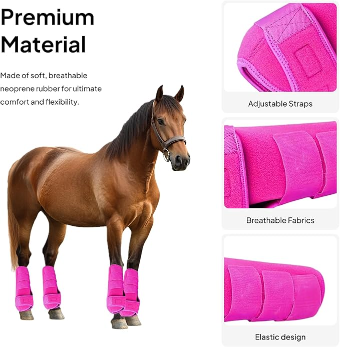 Generic 4Pcs Horse Boots Leg Protectors Adjustable Comfortable Neoprene Reusable Breathable Horse Protectors Equipment Set, Rose Pink, M