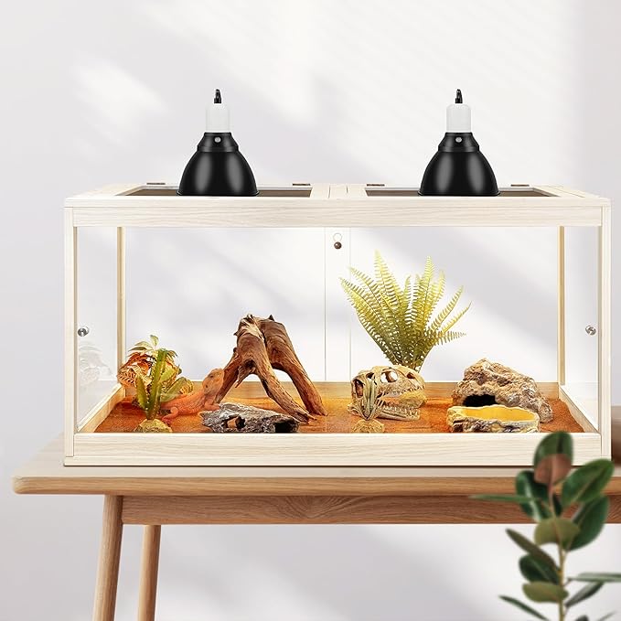 PROLEE Reptile Tank, 65 Gallon Beard Dragon Tank, Tempered Glass Reptile Encloure and Snake Tank with Locking Design for Lizard,Gecko,Chameleon (40"X19.5"X19.5",Oak)
