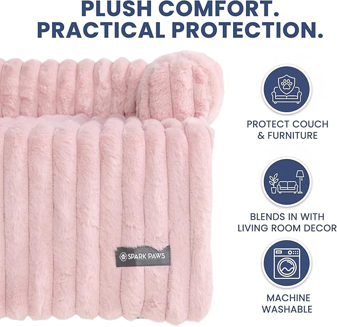 Spark Paws Luxury Dog Couch Cover Bed, Calming Pet Furniture Protector for Large & Small Dogs, Washable Bolster Dog Bed for Couch, Sofa & Bed - Pink, 2XL