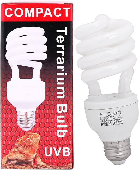 Aiicioo UVB Reptile Light 10.0 26W Desert UVB Spiral Compact Fluorescent Lamp UVB Reptile Light Bulb Tropical and Sub-Tropical UVB Bulb for Reptiles Bearded Dragons Lizards