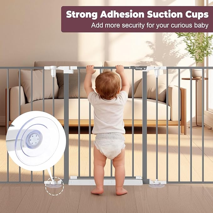 78" Extra Wide Baby Gate, Dog Gates Indoor for Doorways Stairs, Essential Safety Gate for Child, Hardware Mounted Adjustable Pet Gate with Anti-Trip Pedal, 28'' Tall 3 Metal Panels Grey