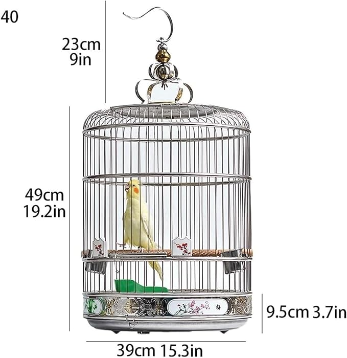 Bird Cage Round Bird Aviary Stainless Steel Tall Tiel Cage Hanging Parrot Cage Bird Carrier Travel Carrier Cage Flight Birdcage(7.5)