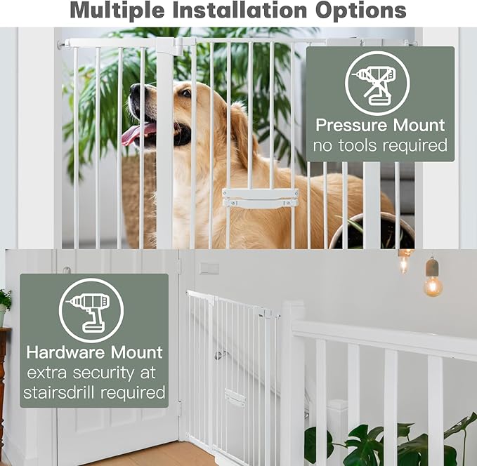 SHYUJAJIE 37 Inch Tall Baby Gate with Small Cat Door, Adjustable 29.55" and 46.06", Auto Close Safety Child Gate for Stairs, Doorway, House, Pressure Mounted