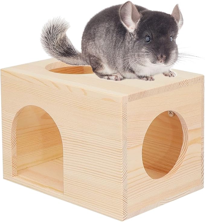 C-LIGHT Pet Chinchilla Hut Hideout Natural Wooden Small Animal Hideout for Chinchilla Squirrel Sugar Gliders (B)