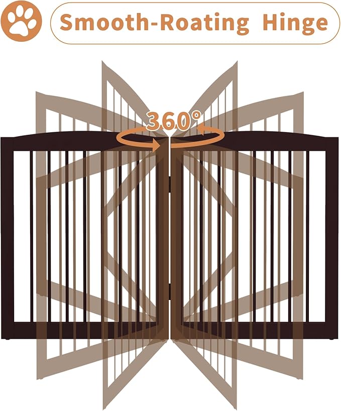 PUPETPO Freestanding Pet Gate with Door, Tall Dog Gate for House, Extra Wide, Pet Puppy Safety Fence, Support Feet Included, 120 Inch Wide, 6 Panels 32" Tall, Brown