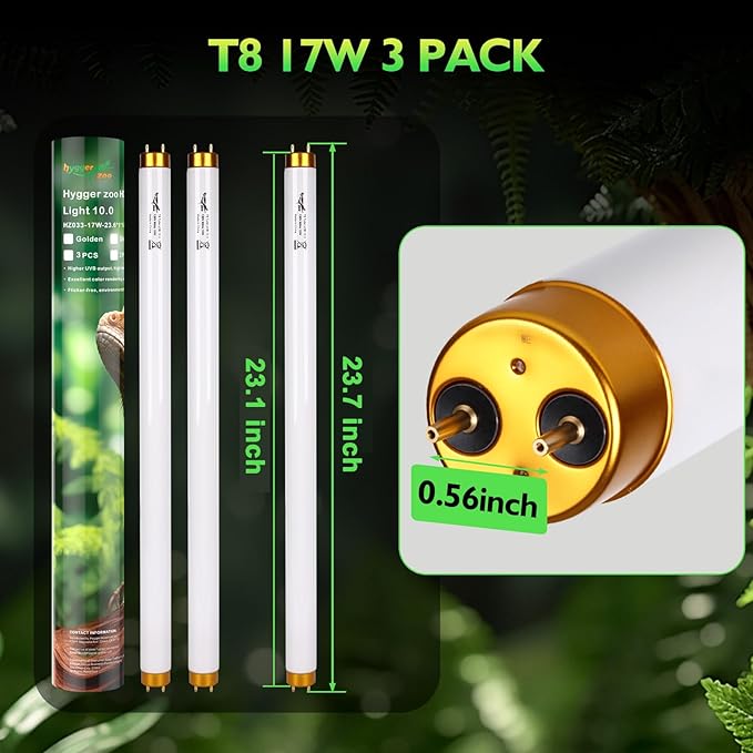 UVB Light for Reptiles Bearded Dragon, 3 Pack T8 UVB Reptile Light UVB Bulb 10.0 17W UVA UVB Reptile Light Bulb Terrarium Light Lamp Tube for Turtle Chameleon Leopard Gecko Snake Tank, 24 Inch
