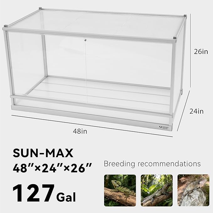 127 Gallon Reptile Tank, Reptile Enclosure for Easy Maintenance, Top Screen Ventilation & Glass Sliding Door 48x24x26''
