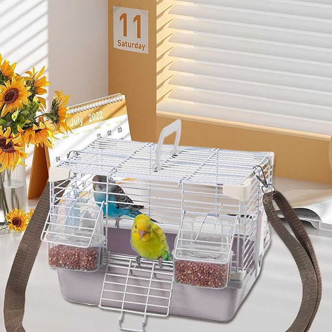 Portable Bird Cage - Heavy-Duty Travel Carrier, Convenient Handle, Small Animal Housing, Durable Pet Enclosure | Safe Transport Cage for Cockatiels Budgies Peony Pearl Munias Travel Home