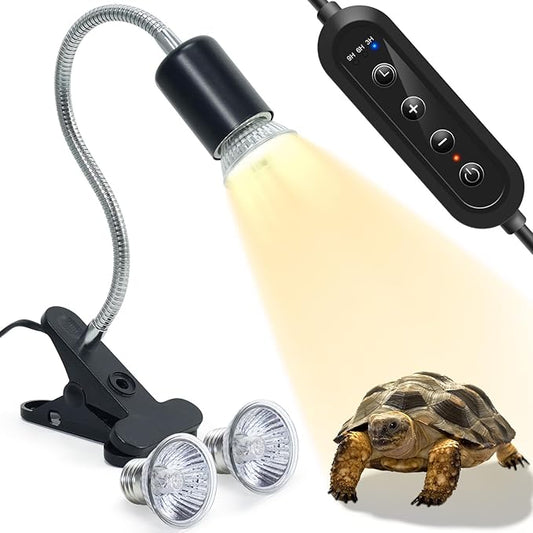Adjustable Temperature Turtle Tortoise Reptile Heating Lamp with Dual UVB 50W Bulbs and Built-in Timer for Turtles, Tortoises, and Bearded Dragons (Black)