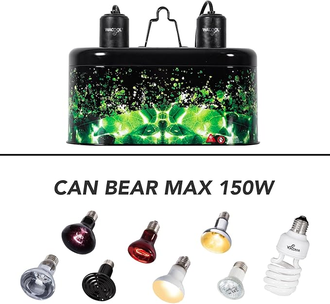 WACOOL Reptile Dome Light Dual Fixture for 2 Light Bulbs, Optical Reflector Lampshade for Tropical Desert Reptile Heat Lamp UVB Light Dual Combo Kit with 2 Independent Switches