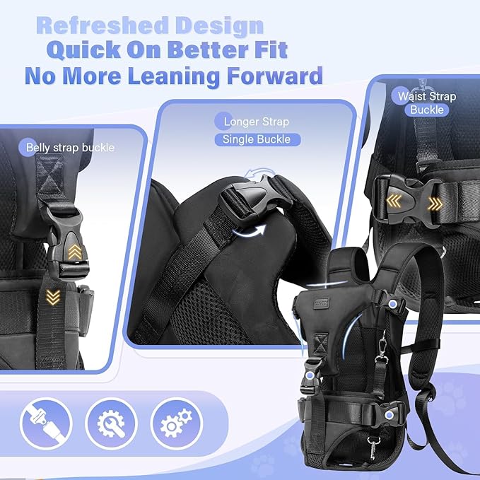 YUDODO 6-11lbs Front Pet Carrier Backpack for Small Dogs and Cats, Secure and Breathable Mesh Travel Dog Carrier with Safety Belt, Ergonomic Support, Adjustable for Walking, Hiking (Black-Pro S)