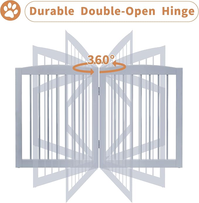PUPETPO Freestanding Pet Gate for Dogs, Foldable Wooden Dog Gate for House, Indoor Dog Gate for Stair, Doorway, Gates for Dogs Indoor, 80 Inch Wide, 4 Panels 24", Grey