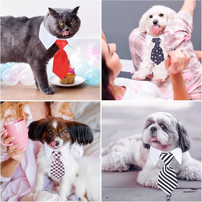 Segarty Dog Neckties Puppy, 6pcs Formal Classy Pet Neck Ties Little Dog and Kitten Suit, White Cat Collar with Black Red Pink Tie, Tuxedo Bow Tie Collar for Small Dogs Puppies Wedding Costumes