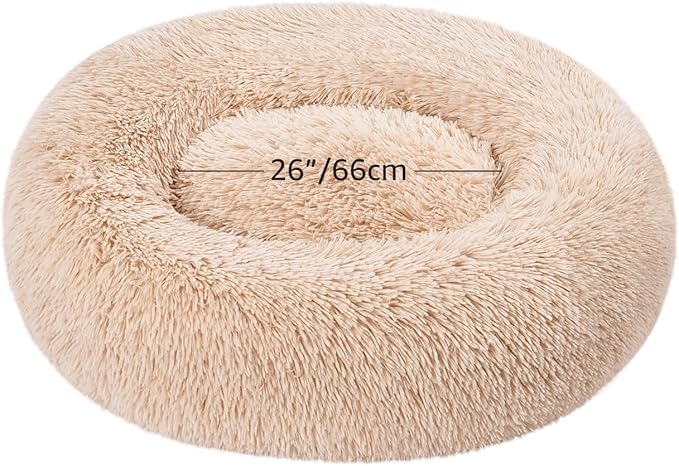 Amazon Basics Washable Donut Pet Bolster Faux Fur Bed with Removable Cover, Anti-Slip Bottom for Dog, Beige, 36" x 36"