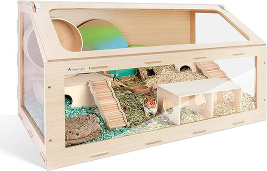 Niteangel Vista Hamster Cage W/Oblique Opening Cage Door - MDF Aspen Small Animal Cage for Syrian Hamsters Degus or Other Similar-Sized Pets (Medium - 40.7 x 22.7 x 22.9 inches, Burlywood)