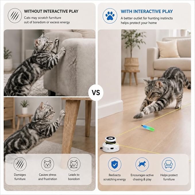 Automatic Cat Toy for Indoor Cats with Remote Control, Interactive Cat Chase Toy with Moving Feather Lure, DIY Floor Route Kit with Mouse Sound, Rechargeable Self-Play Toy - Image 5