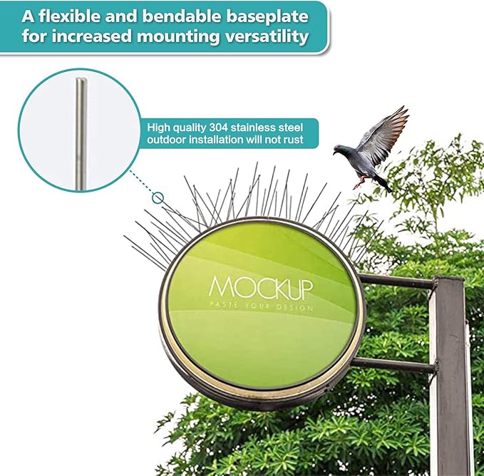 KKY Bird Spikes Stainless Steel Base, Metal Bird Repellent Nail Fence kit, can be Used to Stop Pigeons and Other Small Birds, Covering 21.6 feet 20 Packs