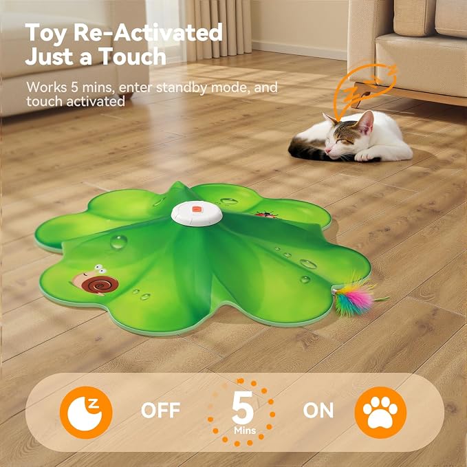 FEELNEEDY Rechargeable Cat Toys, 2 in 1 Hide and Seek Game Interactive Cat Toy, Movable LED Red Dot, Moving Concealed Feathers, Durable Exercise Toys for Indoor Cats, Bored Adult Cats Wand Toy - Image 6