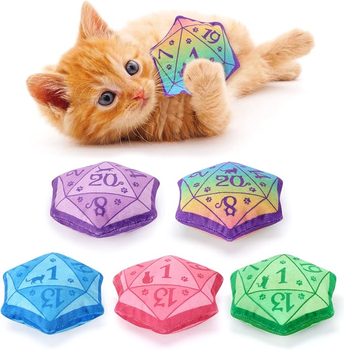 CiyvoLyeen Plush D20 Dice Catnip Toys for Indoor Cats 5 Pack by CiyvoLyeen