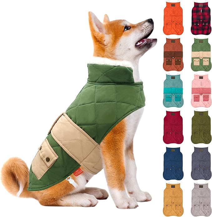 KYEESE Dog Coat Thick Pets Clothes with Pocket Warm Pet Winter Puffer Coat with Leash Hole Waterproof Dogs Jacket with Fleece Lined Soft Pet Sweater for Cold Weather Windproof Dog Coats for Small Dogs
