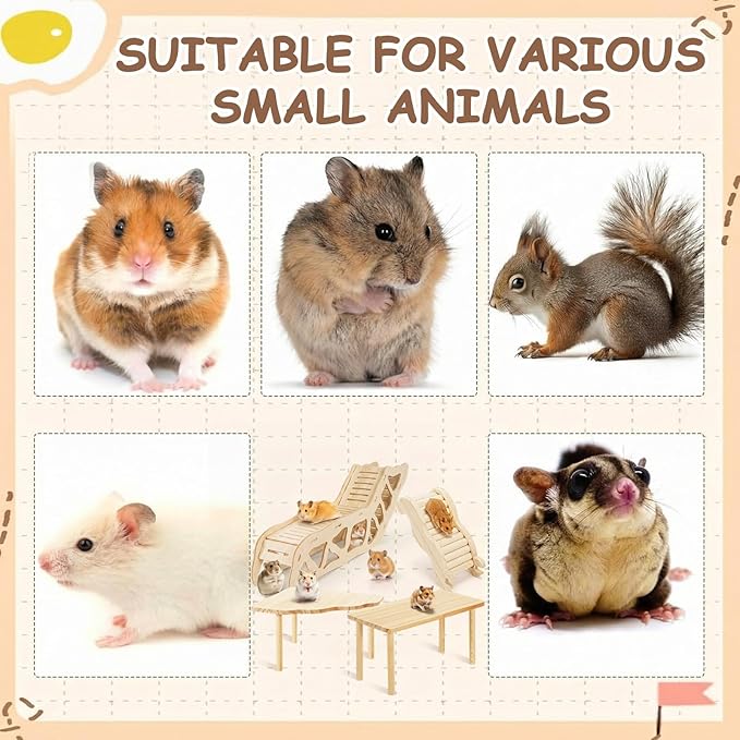 BreezeHug 4 Pcs Hamster Platform Hideout Wooden Tunnel Ladder Playhouse Hamster Game Climbing Toy with Platform Cage Accessories for Small Pets Dwarf Syrian Mice Degus Gerbils Squirrel(Tunnel)