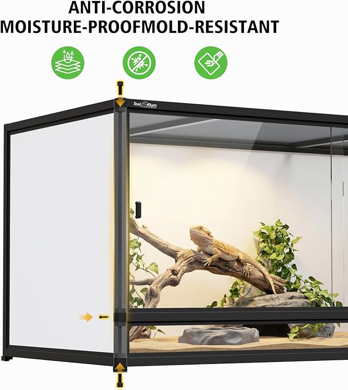 120 Gallon PVC Reptile Enclosure 48"x24"x24" – Large Reptile Tank with Front Sliding Glass Doors & Lock, for Bearded Dragon, Ball Python, Snake