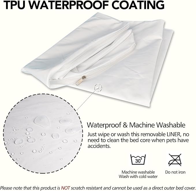 Waterproof Dog Bed Liner, Washable Replacement Cover Reusable Pet Pee Water Resistant Proof with Zipper, Liner Only 44x32 inch
