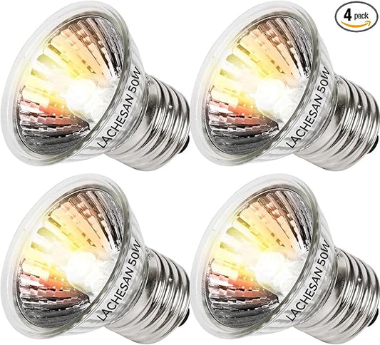 4-Pack 50W UVA Bulbs, Fit E26 Heat Reptile Lamp, Light Turtle Heat Lamp for Reptiles and Amphibian Tanks, Terrariums and Cages, Works with Various Lamp Fixtures