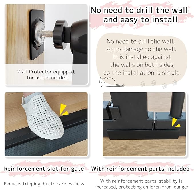 Lumizone Extra Tall Pet Gate 55.12" High Pressure Mounted 38.39"-59.24" Extra Wide (9 Sizes) 1.37" Gap for Cat Dog Stairs Doorway Hallway No Drilling Auto-Close (30.12"-59.24" W, Black)