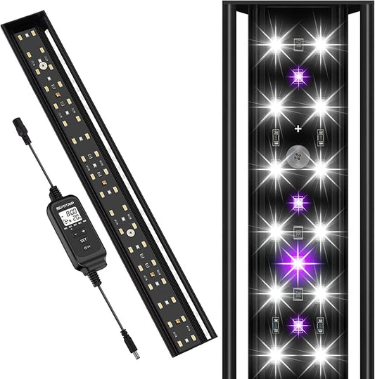 REPTITRIP 16-Inch LED UVB Reptile Light with Auto On/Off & Preset Day-Night Cycle Dimming, 4 UVI Modes Fixture Controller, 14W Aluminum UVA UVB Lamp for Bearded Dragons, Turtles & Snakes, 6500K