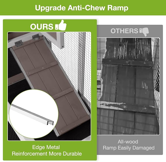 Rabbit Hutch Indoor Outdoor, 2-Story Bunny Cage with Wheels, Wooden Rabbit House with Leakproof Trays, Rain Cover, Guinea Pig Cages with Chew-Proof Ramp (Brown)