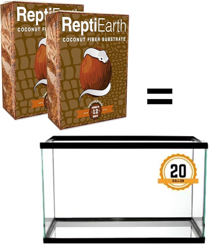 ReptiEarth Reptile Bedding, Fluffy Coconut Fiber Substrate 12 Quart Organic Coco Ready to Use for Bioactive Snake Terrarium, Lizard Tanks with Plants, for Frog, Tarantula or Hermit Crab Habitat (2 Pk)